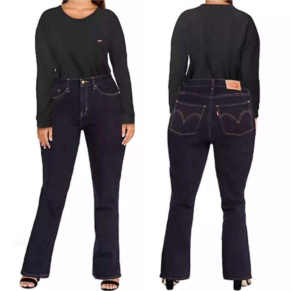 Levis Denim Women’s Curvy Bootcut Jeans Mid Rise Dark Blue Stretch
